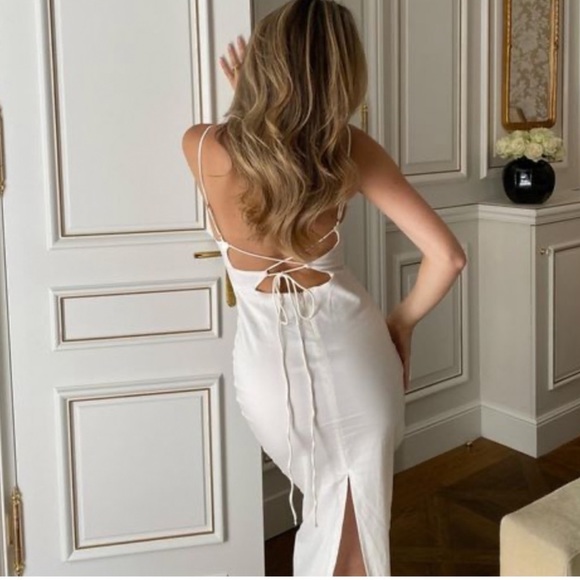 ZARA Stretch Oyster White Linen Blend Cut Out Midi Maxi Dress $79.90 - Picture 8 of 17